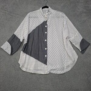 M Square Neetu Malik Patchwork Button Up Size 1 M White Cotton Poplin Shirt